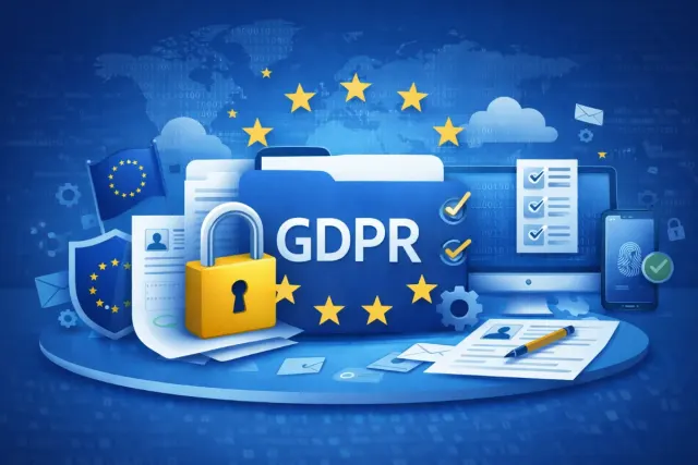 scritta gdpr con stelle dell'unione europea e un lucchetto