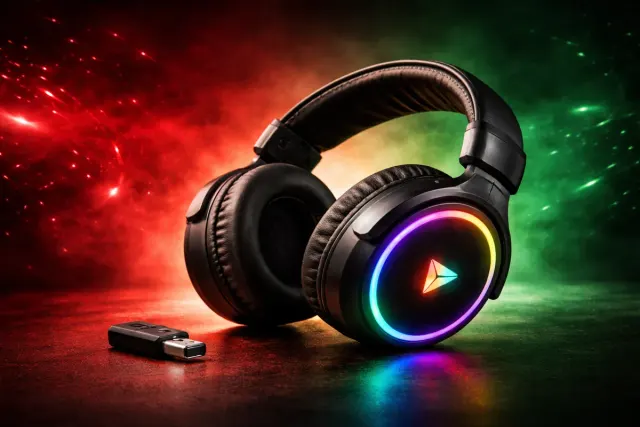 cuffie da gaming con colore rgb e un dongle usb