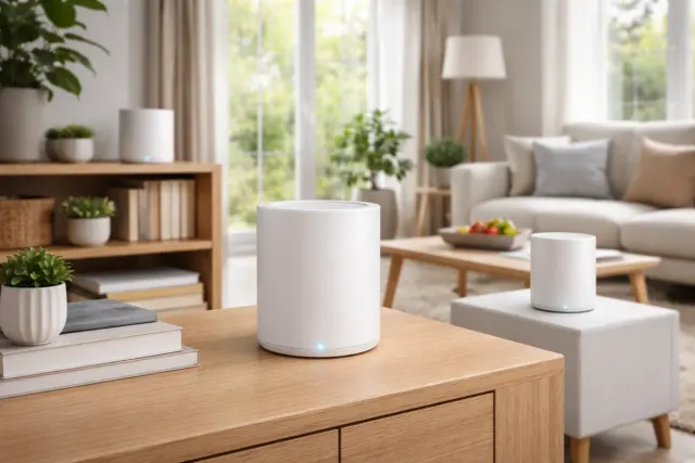 Sistema Wi-Fi moderno in soggiorno luminoso