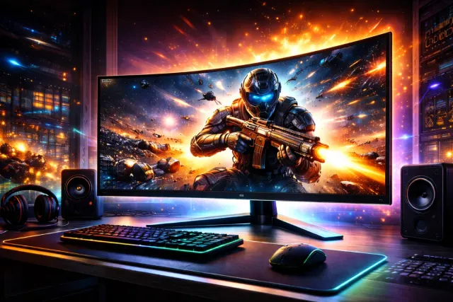 monitor da gaming con un soldato sullo schermo